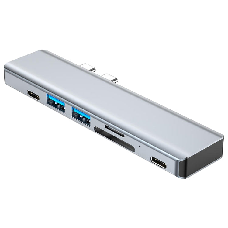 BYL-2101 7 in 1 Dual USB-C / Type-C to USB Docking Station HUB Adapter (Silver) - USB HUB by PMC Jewellery | Online Shopping South Africa | PMC Jewellery | Buy Now Pay Later Mobicred