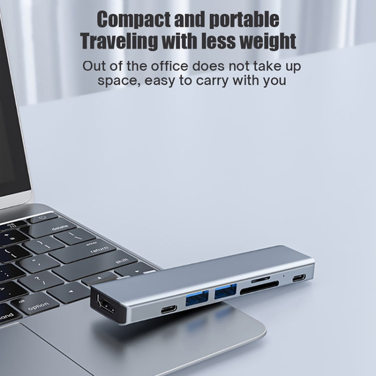 BYL-2101 7 in 1 Dual USB-C / Type-C to USB Docking Station HUB Adapter (Silver) - USB HUB by PMC Jewellery | Online Shopping South Africa | PMC Jewellery | Buy Now Pay Later Mobicred