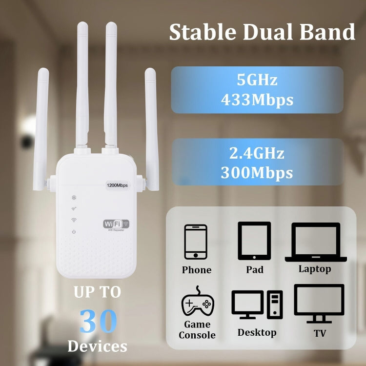 ZX-R08 1200Mbps 2.4G/5G Dual-Band WiFi Repeater Signal Amplifier, US Plug - Wireless Routers by PMC Jewellery | Online Shopping South Africa | PMC Jewellery | Buy Now Pay Later Mobicred