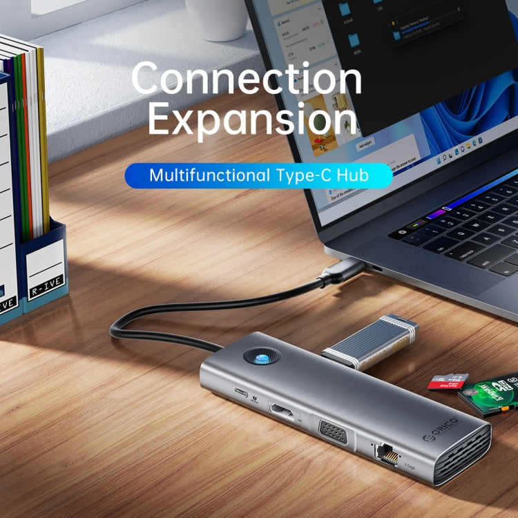 ORICO PW11-9P Type-C / USB-C 8-in-1 5Gbps Multifunction Docking Station(Dark Gray) - free shipping - PMC TechLife - Order now!