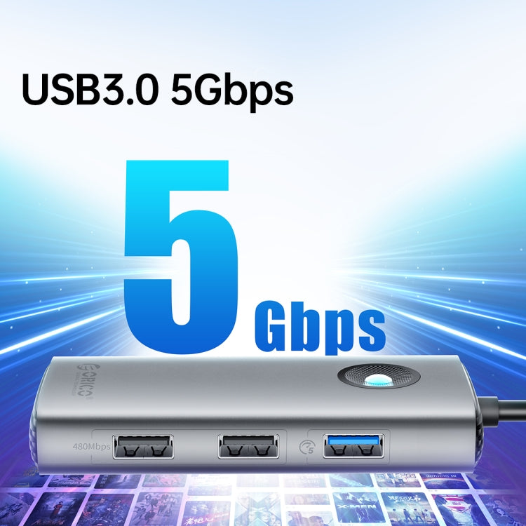 ORICO ORICO-PW11-6PCR R45 Type-C / USB-C 6-in-1 5Gbps Multifunction Docking Station (Silver) - USB HUB by ORICO | Online Shopping South Africa | PMC TechLife | Buy Now Pay Later Mobicred