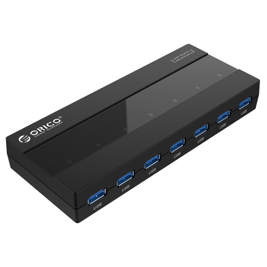 ORICO H727RK-U3 ABS High Speed 7 Ports USB 3.0 HUB with 12V Power Adapter for Laptops / Smartphones(Black) - USB 3.0 HUB by ORICO | Online Shopping South Africa | PMC Jewellery | Buy Now Pay Later Mobicred