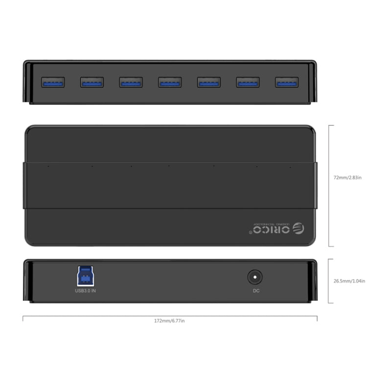 ORICO H7928-U3 ABS Material Desktop 7 Ports USB 3.0 HUB with 1m Cable(Black) - USB 3.0 HUB by ORICO | Online Shopping South Africa | PMC Jewellery | Buy Now Pay Later Mobicred