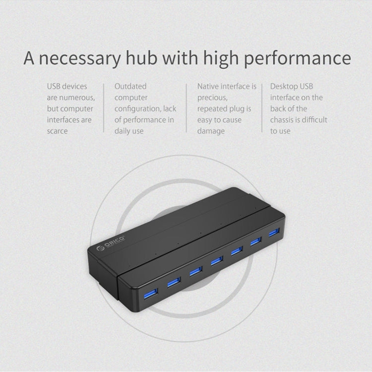 ORICO H7928-U3 ABS Material Desktop 7 Ports USB 3.0 HUB with 1m Cable(Black) - USB 3.0 HUB by ORICO | Online Shopping South Africa | PMC Jewellery | Buy Now Pay Later Mobicred