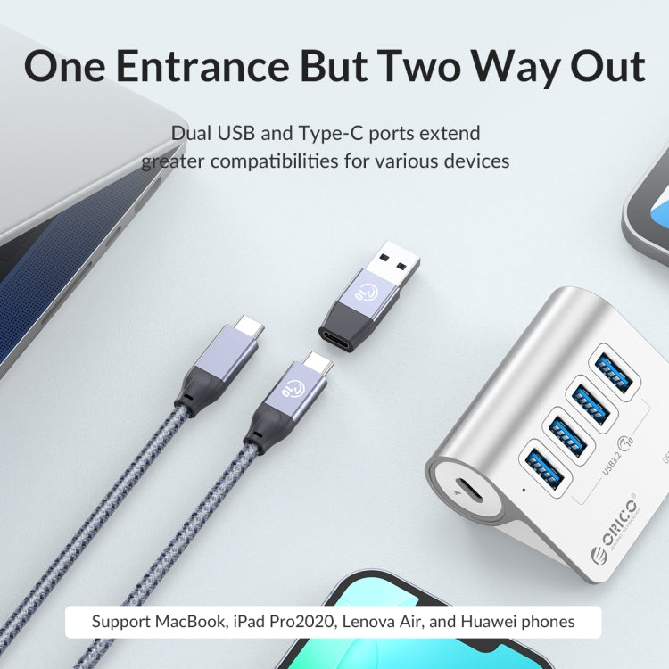 ORICO M3CU2 Aluminum Alloy 4-Port Type-C And USB 3.2 Gen2 10Gbps HUB(Silver) - USB 3.0 HUB by ORICO | Online Shopping South Africa | PMC Jewellery | Buy Now Pay Later Mobicred