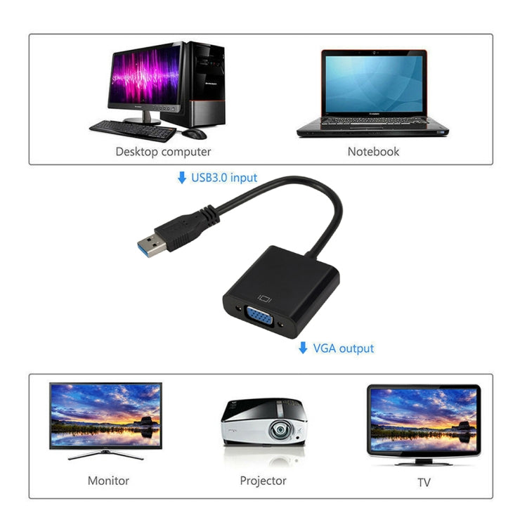 External Graphics Card Converter Cable USB3.0 to VGA, Resolution: 720P(Black) - Converter by PMC TechLife | Online Shopping South Africa | PMC TechLife | Buy Now Pay Later Mobicred