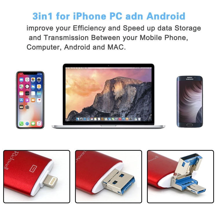 Richwell 3 in 1 128G Type-C + 8 Pin + USB 3.0 Metal Double Cover Push-pull Flash Disk with OTG Function(Black) - free shipping - PMC Jewellery - Order now!