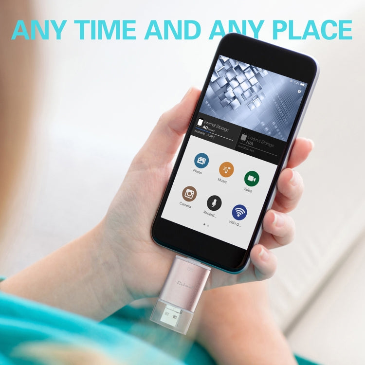Richwell 3 in 1 128G Type-C + 8 Pin + USB 3.0 Metal Double Cover Push-pull Flash Disk with OTG Function(Gold) - free shipping - PMC Jewellery - Order now!