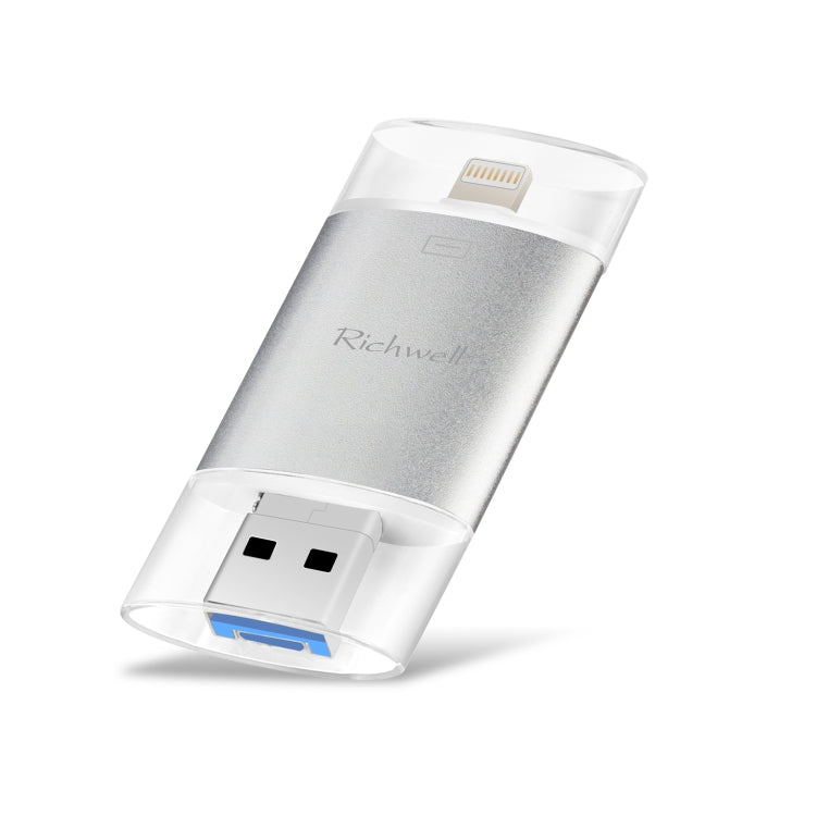 Richwell 3 in 1 32G Type-C + 8 Pin + USB 3.0 Metal Double Cover Push-pull Flash Disk with OTG Function(Silver) - free shipping - PMC Jewellery - Order now!
