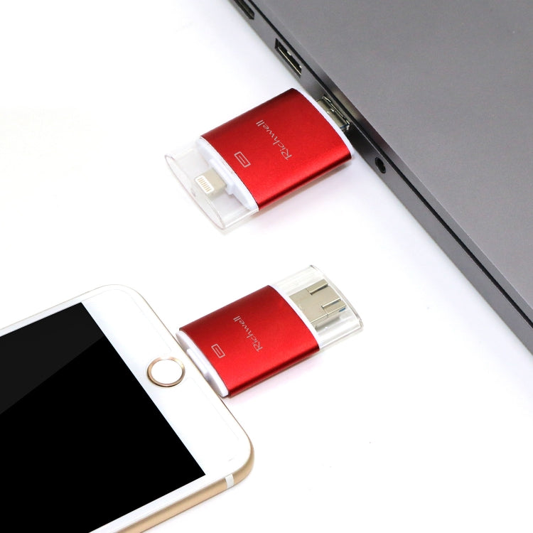Richwell 3 in 1 32G Type-C + 8 Pin + USB 3.0 Metal Double Cover Push-pull Flash Disk with OTG Function(Silver) - free shipping - PMC Jewellery - Order now!