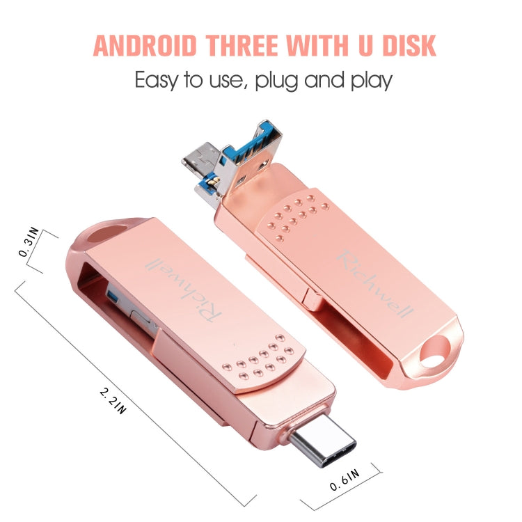 Richwell 3 in 1 128G Type-C + Micro USB + USB 3.0 Metal Flash Disk with OTG Function(Silver) - free shipping - PMC Jewellery - Order now!