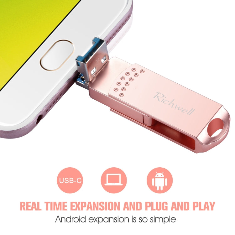 Richwell 3 in 1 128G Type-C + Micro USB + USB 3.0 Metal Flash Disk with OTG Function(Silver) - free shipping - PMC Jewellery - Order now!