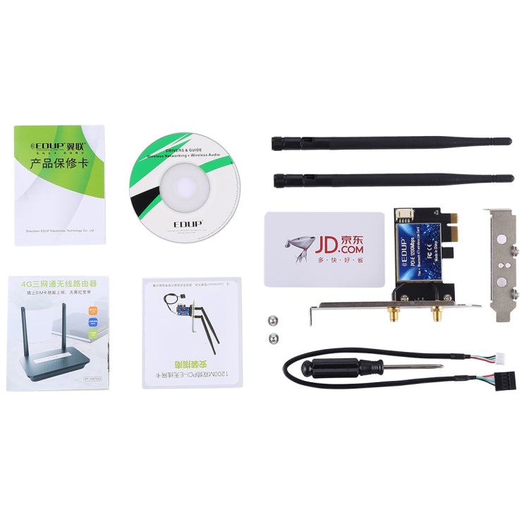 EDUP EP-9620 2 in 1 AC1200Mbps 2.4GHz & 5.8GHz Dual Band PCI-E 2 Antenna WiFi Adapter External Network Card + Bluetooth - USB Network Adapter by EDUP | Online Shopping South Africa | PMC Jewellery | Buy Now Pay Later Mobicred