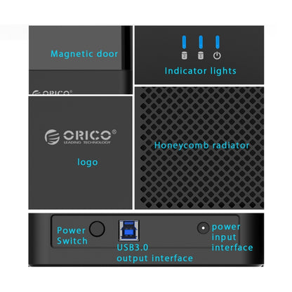 ORICO DS200U3 3.5 inch 2 Bay Magnetic-type USB 3.0 Hard Drive Enclosure with Blue LED Indicator(Black) - HDD Enclosure by ORICO | Online Shopping South Africa | PMC Jewellery | Buy Now Pay Later Mobicred