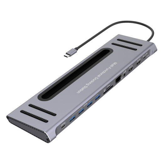 9199 12 in 1 USB-C / Type-C to USB-C / Type-C + TF / SD Card Slot + RJ45 + 3.5mm Audio + PD USB-C / Type-C Charging + 2 HDMI + 4 USB 3.0 Ports Multifunctional HUB Converter Docking Station - USB HUB by PMC Jewellery | Online Shopping South Africa | PMC Jewellery | Buy Now Pay Later Mobicred