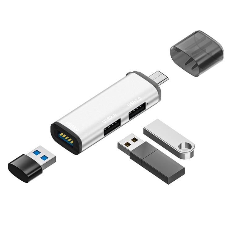 ADS-302C 3 In 1 Multi-function Type-C / USB-C HUB Docking Station (Silver) - USB HUB by PMC TechLife | Online Shopping South Africa | PMC TechLife | Buy Now Pay Later Mobicred