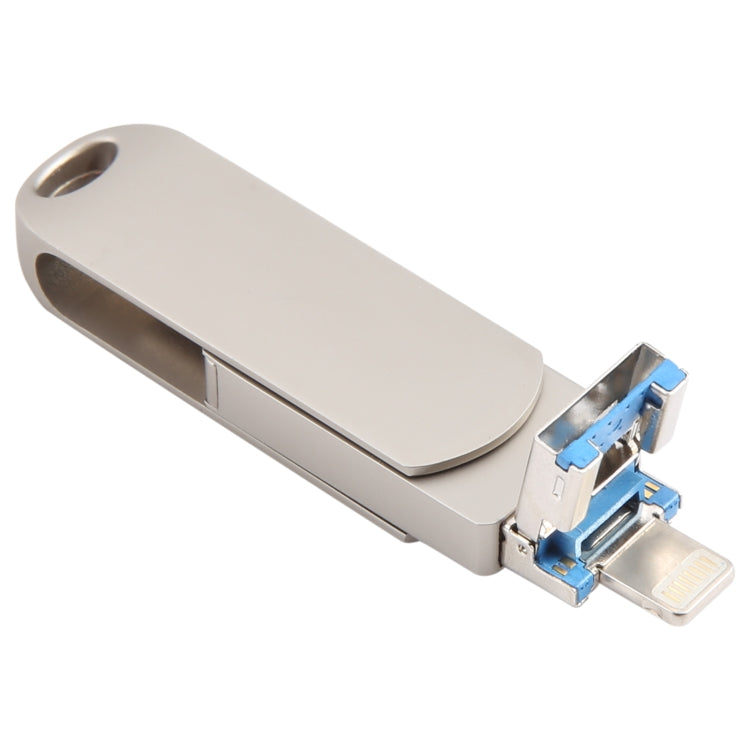 3 in 1 64G USB + 8 Pin + Type-C Metal Rotating Push-pull Flash Disk with OTG Function (Silver) - U Disk & Card Reader by PMC Jewellery | Online Shopping South Africa | PMC Jewellery | Buy Now Pay Later Mobicred