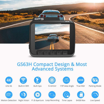 GS63H Car DVR Camera 2.4 inch LCD Screen HD 2880 x 2160P 150 Degree Wide Angle Viewing, Support Motion Detection / TF Card / G-Sensor / GPS / WiFi / HDMI(Black) - Car DVRs by PMC Jewellery | Online Shopping South Africa | PMC Jewellery | Buy Now Pay Later Mobicred