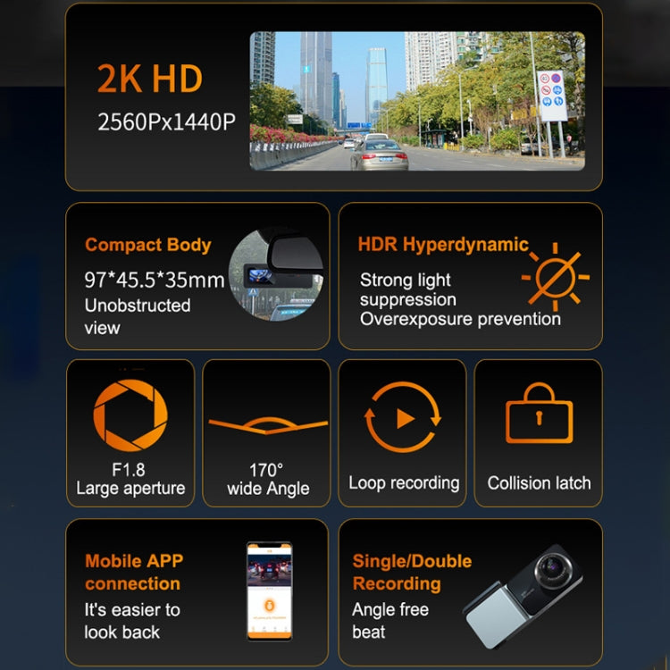 U06 2K Ultra HD Night Vision WiFi Car Driving Recorder Support Mobile APP - Car DVRs by PMC Jewellery | Online Shopping South Africa | PMC Jewellery | Buy Now Pay Later Mobicred