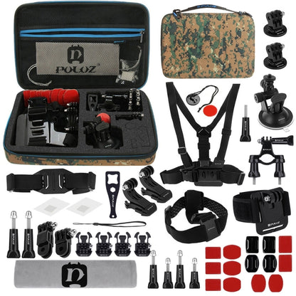 PULUZ 45 in 1 Accessories Ultimate Combo Kits with Camouflage EVA Case (Chest Strap + Suction Cup Mount + 3-Way Pivot Arms + J-Hook Buckle + Wrist Strap + Helmet Strap + Surface Mounts + Tripod Adapte ... ce Pro, DJI Osmo Action 4 and Other Action Cameras -  by PULUZ | Online Shopping South Africa | PMC Jewellery | Buy Now Pay Later Mobicred