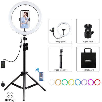 PULUZ 11.8 inch 30cm RGB Light 1.1m Tripod Mount Dimmable LED Ring Vlogging Selfie Photography Video Lights Live Broadcast Kits with Cold Shoe Tripod Ball Head & Phone Clamp(UK Plug) - Ring Light by PULUZ | Online Shopping South Africa | PMC Jewellery | Buy Now Pay Later Mobicred