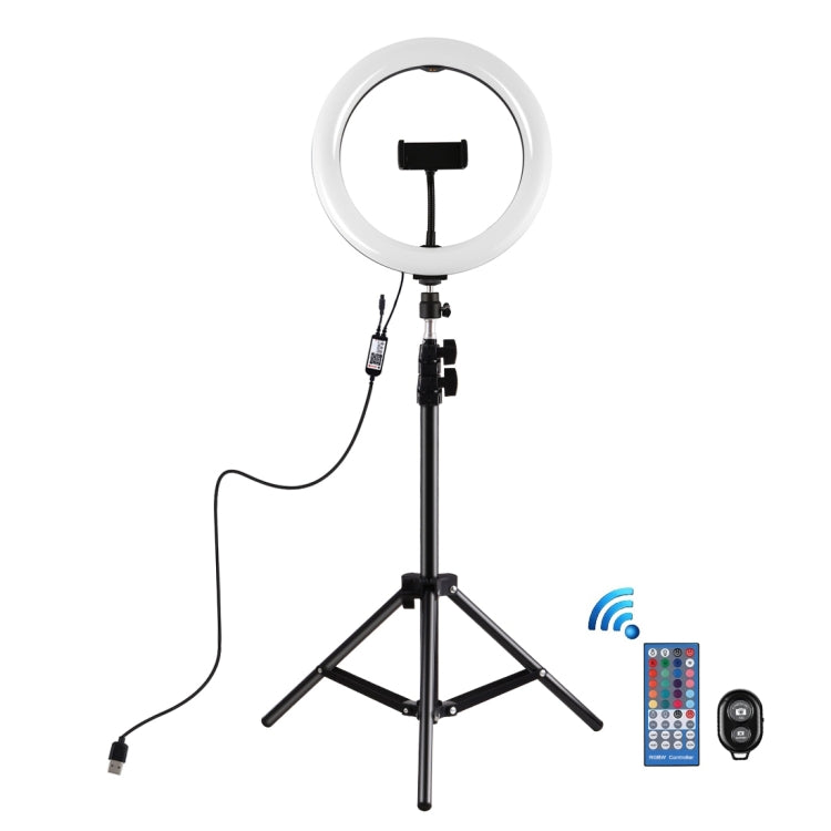 PULUZ 1.1m Tripod Mount + 10.2 inch 26cm Curved Surface RGBW LED Ring Vlogging Video Light  Live Broadcast Kits with Remote Control & Phone Clamp(Black) - Ring Light by PULUZ | Online Shopping South Africa | PMC Jewellery | Buy Now Pay Later Mobicred