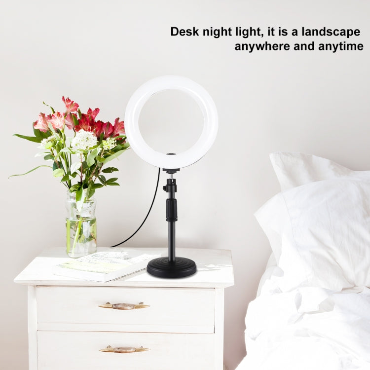 PULUZ 7.9 inch 20cm Light+ Round Base Desktop Holder USB 3 Modes Dimmable Dual Color Temperature LED Curved Light Ring Vlogging Selfie Photography Video Lights with Phone Clamp(Black) - Ring Light by PULUZ | Online Shopping South Africa | PMC Jewellery | Buy Now Pay Later Mobicred