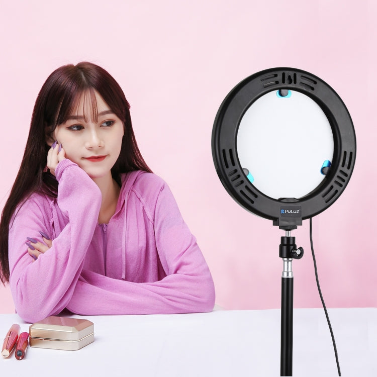 PULUZ 7.9 inch 20cm Mirror Light+ 1.1m Tripod Mount USB 3 Modes Dimmable Dual Color Temperature LED Curved Light Ring Vlogging Selfie Photography Video Lights with Mirror & Phone Clamp(Black) - Ring Light by PULUZ | Online Shopping South Africa | PMC Jewellery | Buy Now Pay Later Mobicred