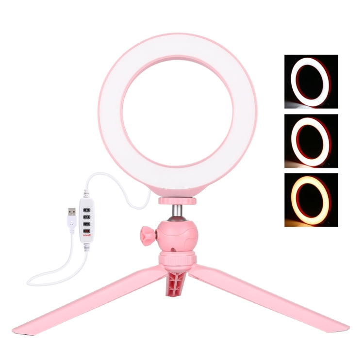 PULUZ 6.2 inch 16cm Light + Desktop Tripod Mount USB 3 Modes Dimmable LED Ring Vlogging Selfie Photography Video Lights with Cold Shoe Tripod Ball Head(Pink) - Ring Light by PULUZ | Online Shopping South Africa | PMC Jewellery | Buy Now Pay Later Mobicred