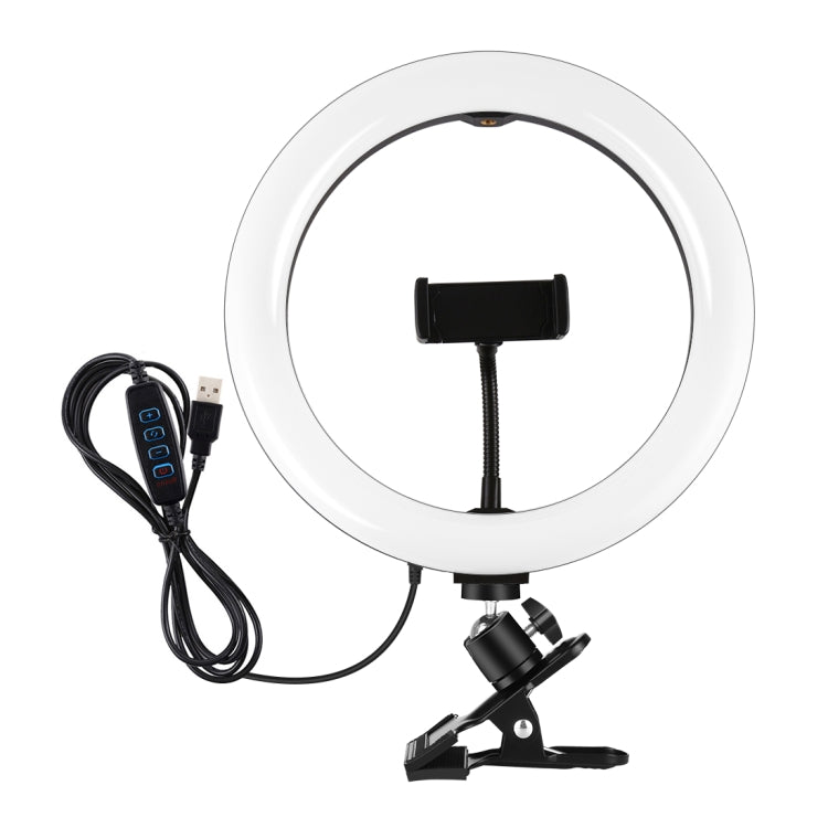 PULUZ 10.2 inch 26cm Ring Light + Monitor Clip USB 3 Modes Dimmable Dual Color Temperature LED Curved Diffuse Vlogging Selfie Beauty Photography Video Lights with Phone Clamp(Black) - Ring Light by PULUZ | Online Shopping South Africa | PMC Jewellery | Buy Now Pay Later Mobicred