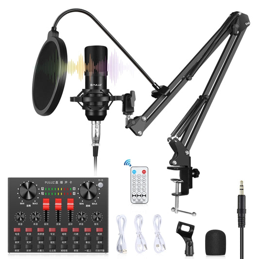 PULUZ Sound Card Live Broadcast Bluetooth Sound Mixer Studio Microphone Kits with Suspension Scissor Arm & Metal Shock Mount, Chinese Version(Black) - Live Sound Effects Processors by PULUZ | Online Shopping South Africa | PMC Jewellery | Buy Now Pay Later Mobicred