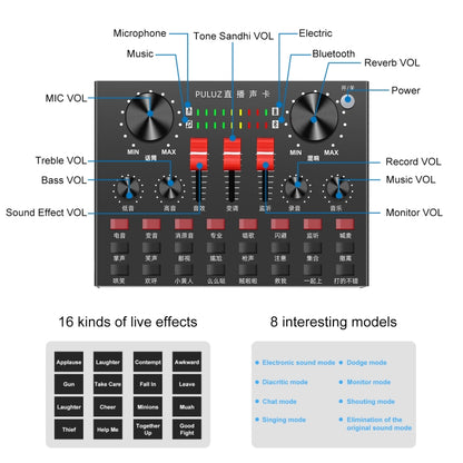 PULUZ Sound Card Live Broadcast Bluetooth Sound Mixer Studio Microphone Kits with Suspension Scissor Arm & Metal Shock Mount, Chinese Version(Black) - Live Sound Effects Processors by PULUZ | Online Shopping South Africa | PMC Jewellery | Buy Now Pay Later Mobicred