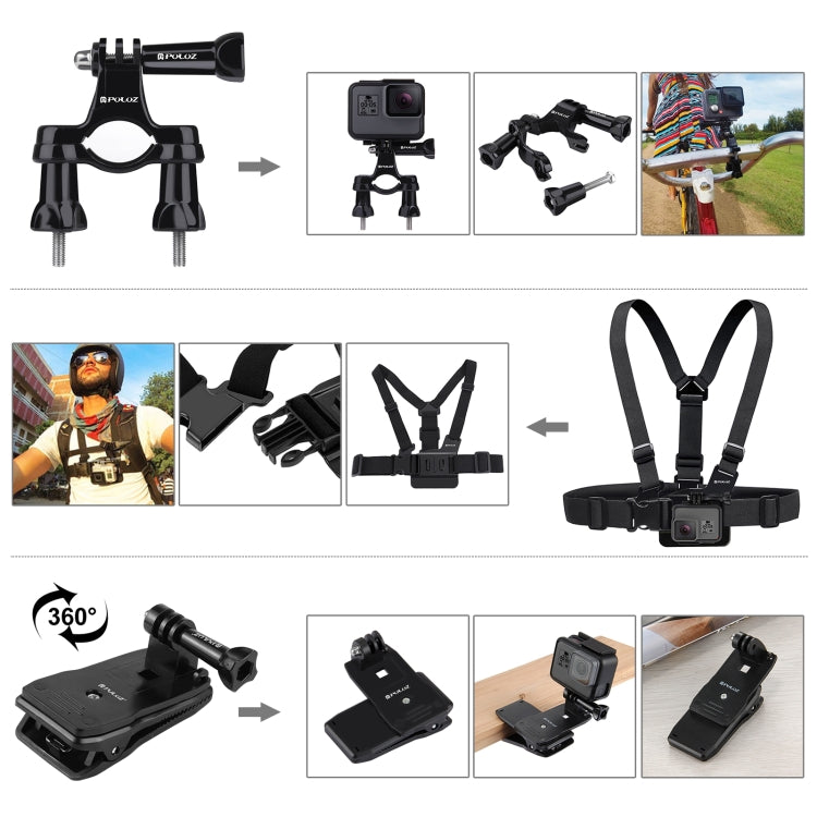 PULUZ 50 in 1 Accessories Total Ultimate Combo Kits with EVA Case (Chest Strap + Suction Cup Mount + 3-Way Pivot Arms + J-Hook Buckle + Wrist Strap + Helmet Strap + Extendable Monopod + Surface Mounts ...  for GoPro, Insta360, DJI and Other Action Cameras -  by PULUZ | Online Shopping South Africa | PMC Jewellery | Buy Now Pay Later Mobicred