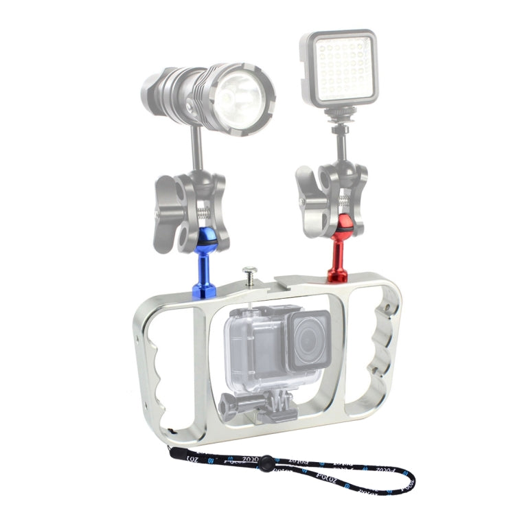 PULUZ Dual Handheld Diving Light Arm CNC Aluminum Mount with Lanyard for GoPro, Insta360, DJI and Other Action Cameras(Silver) - Others by PULUZ | Online Shopping South Africa | PMC Jewellery | Buy Now Pay Later Mobicred