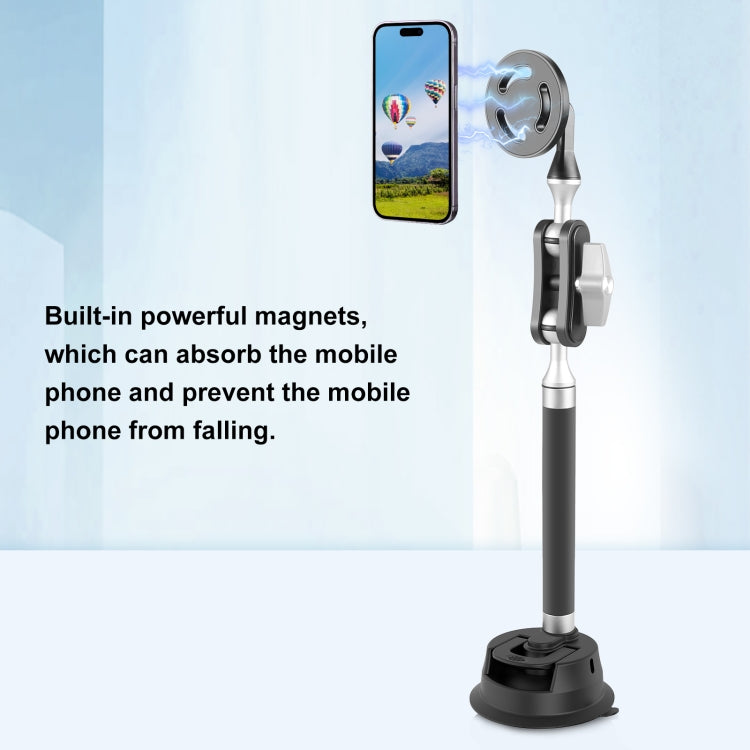 PULUZ Car Suction Cup Arm Mount Phone Tablet Magnetic Holder with Phone Clamp (Black) - Holder by PULUZ | Online Shopping South Africa | PMC Jewellery | Buy Now Pay Later Mobicred