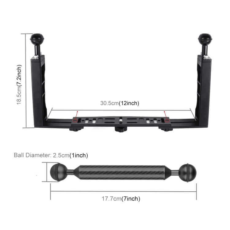 PULUZ Dual Handle Aluminium Tray Stabilizer with 2 x Dual Ball Aluminum Alloy Clamp & 2 x 7 inch Floating Arm for Underwater Camera Housings(Black) - free shipping - PMC TechLife - Order now!
