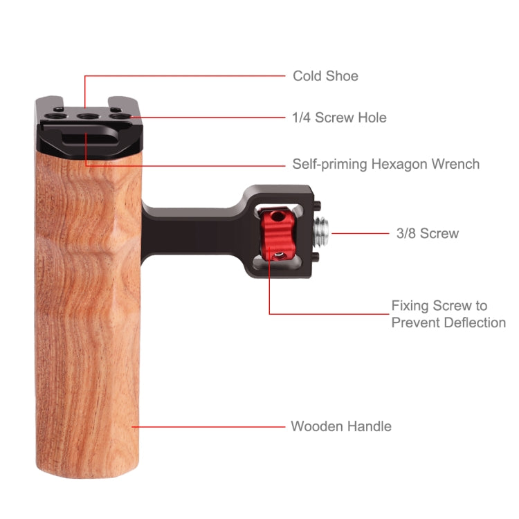 PULUZ 3/8 inch Screw Universal Camera Wooden Side Handle with Cold Shoe Mount for Camera Cage Stabilizer(Bronze) - free shipping - PMC TechLife - Order now!