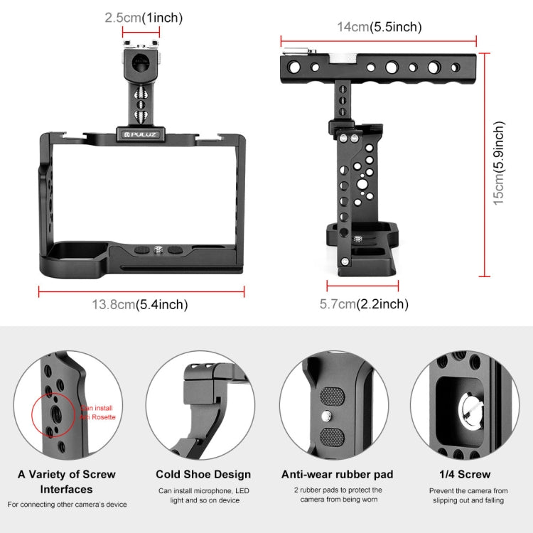 PULUZ Video Camera Cage Filmmaking Rig with Handle for Sony Alpha 7C / ILCE-7C / A7C(Black) - Camera Cage by PULUZ | Online Shopping South Africa | PMC Jewellery | Buy Now Pay Later Mobicred