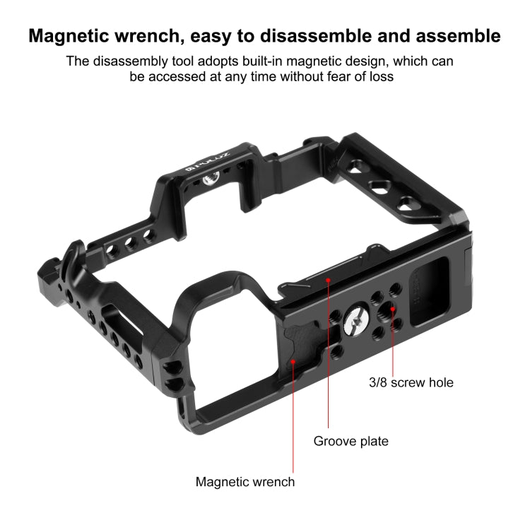 PULUZ Metal Camera Cage Stabilizer Rig for Sony A7 IV / ILCE-7M4 / A7M4 / A7M3 / A7R3  / A7R III(Black) - Camera Cage by PULUZ | Online Shopping South Africa | PMC Jewellery | Buy Now Pay Later Mobicred