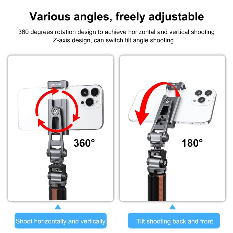 PULUZ Z-axis 360 Rotation Cold Shoes Aluminum Alloy Phone Clamp Holder Bracket (Black) - Desktop Holder by PULUZ | Online Shopping South Africa | PMC Jewellery | Buy Now Pay Later Mobicred