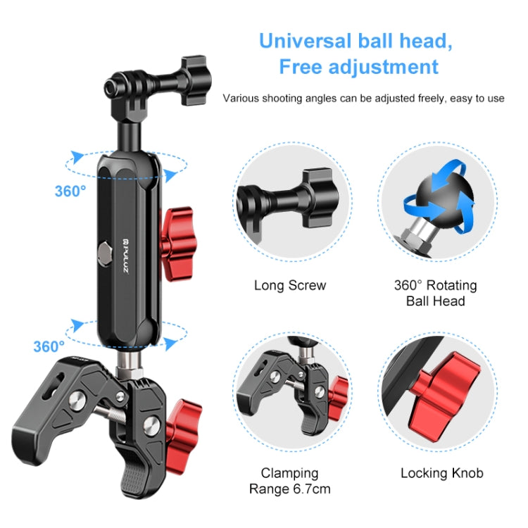 PULUZ Motorcycle Handlebar Crab Clamp CNC Metal Magic Arm Rod Mount - free shipping - PMC TechLife - Order now!