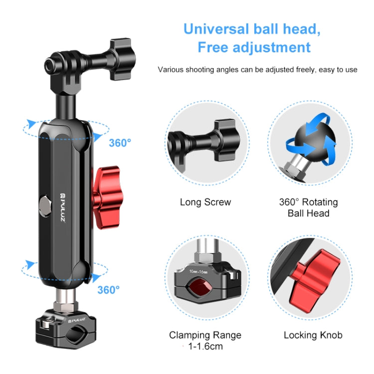 PULUZ Motorcycle Rearview Small Clamp CNC Metal Magic Arm Rod Mount (Black) - free shipping - PMC TechLife - Order now!