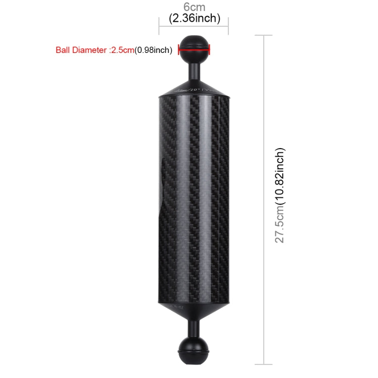 PULUZ 10.82 inch 27.5cm Length 60mm Diameter Dual Balls Carbon Fiber Floating Arm, Ball Diameter: 25mm, Buoyancy: 350g - free shipping - PMC TechLife - Order now!