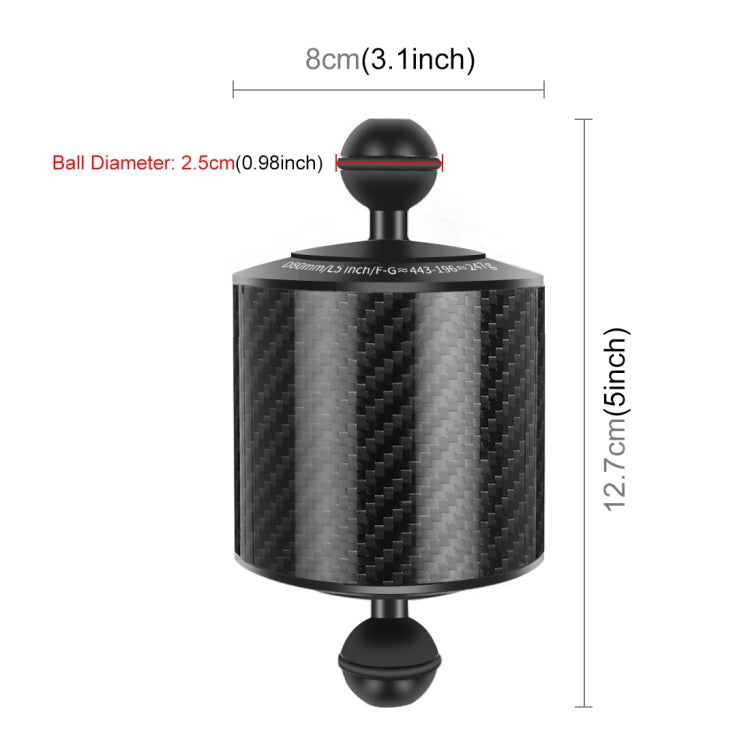 PULUZ 6.1 inch 15.5cm Length 80mm Diameter Dual Balls Carbon Fiber Floating Arm, Ball Diameter: 25mm, Buoyancy: 400g Phone - free shipping - PMC TechLife - Order now!