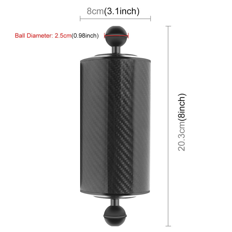 PULUZ 8 inch 20cm Length 80mm Diameter Dual Balls Carbon Fiber Floating Arm, Ball Diameter: 25mm, Buoyancy: 600g - Diving Accessories by PULUZ | Online Shopping South Africa | PMC TechLife | Buy Now Pay Later Mobicred