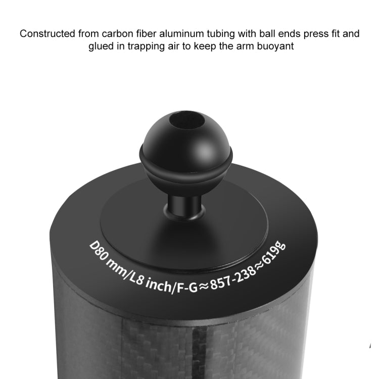 PULUZ 8 inch 20cm Length 80mm Diameter Dual Balls Carbon Fiber Floating Arm, Ball Diameter: 25mm, Buoyancy: 600g - Diving Accessories by PULUZ | Online Shopping South Africa | PMC TechLife | Buy Now Pay Later Mobicred