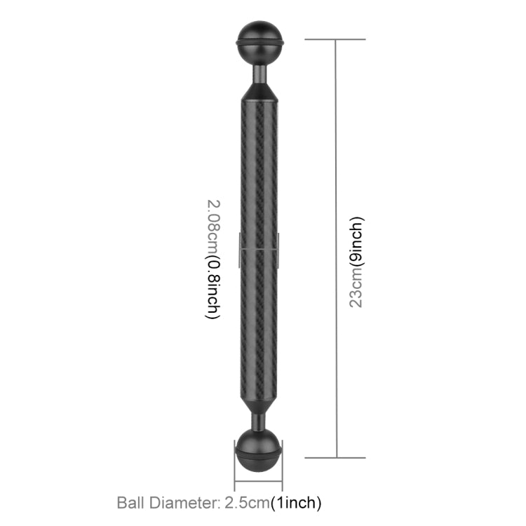 PULUZ  9 inch 23cm Length 20.8mm Diameter Dual Balls Carbon Fiber Floating Arm, Ball Diameter: 25mm(Black) - free shipping - PMC TechLife - Order now!
