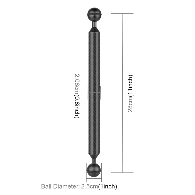 PULUZ 11 inch 28cm Length 20.8mm Diameter Dual Balls Carbon Fiber Floating Arm, Ball Diameter: 25mm(Black) - Diving Accessories by PULUZ | Online Shopping South Africa | PMC TechLife | Buy Now Pay Later Mobicred