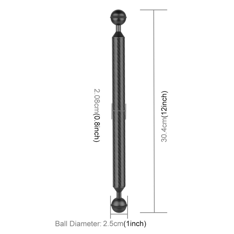 PULUZ  12 inch 30.4cm Length 20.8mm Diameter Dual Balls Carbon Fiber Floating Arm, Ball Diameter: 25mm(Black) - free shipping - PMC TechLife - Order now!