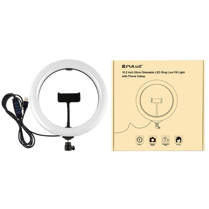 PULUZ 10.2 inch 26cm USB 3 Modes Dimmable LED Ring Vlogging Selfie Beauty  Photography Video Lights with Tripod Ball Head & Phone Clamp(Black) - Ring Light by PULUZ | Online Shopping South Africa | PMC Jewellery | Buy Now Pay Later Mobicred